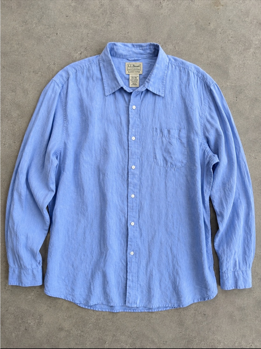 L.L. Bean Classic 100% Linen Slightly Fitted Button Up Shirt Men XXL Blue Preppy